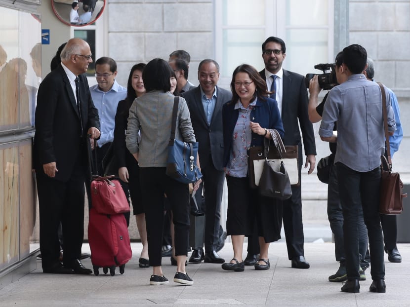 Workers' Party's Members of Parliament Pritam Singh, Sylvia Lim and Low Thia Khiang arriving at the High Court on Oct 5, 2018, the opening day of the Aljunied-Hougang Town Council trial over alleged improper payments. Workers' Party's Members of Parliament Pritam Singh, Sylvia Lim and Low Thia Khiang arriving at the High Court on Oct 5, 2018, the opening day of the Aljunied-Hougang Town Council trial over alleged improper payments.