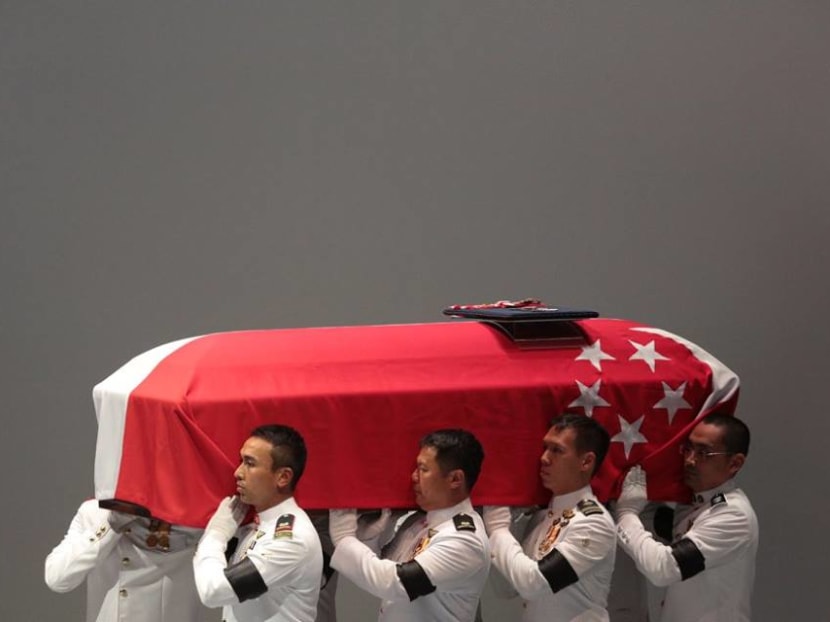 Pallbearers bring the casket into the University Cultural Centre on Aug 26, 2016. Photo: Jason Quah/TODAY Pallbearers bring the casket into the University Cultural Centre on Aug 26, 2016. Photo: Jason Quah/TODAY