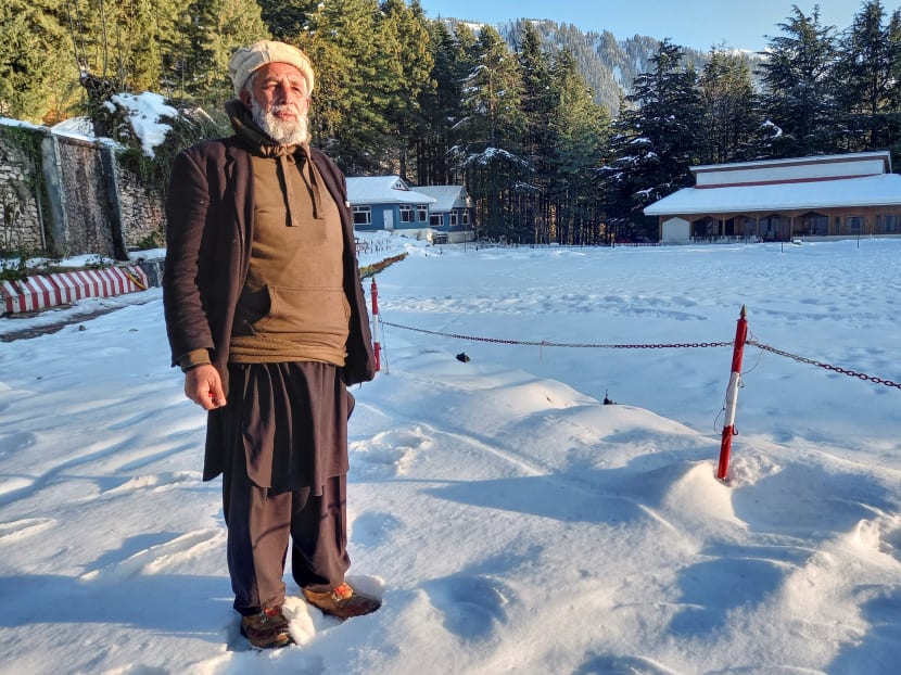 Mohammad Naseem in the Shogran hill area in Kaghan Valley, northern Pakistan on Nov 21, 2020, . Mr Naseem's eyes shine while he shares the legend of a remote, alpine lake nestled among snow-capped Himalayan peaks as a rare crowd of onlookers hears one of Pakistan's last "storytellers".