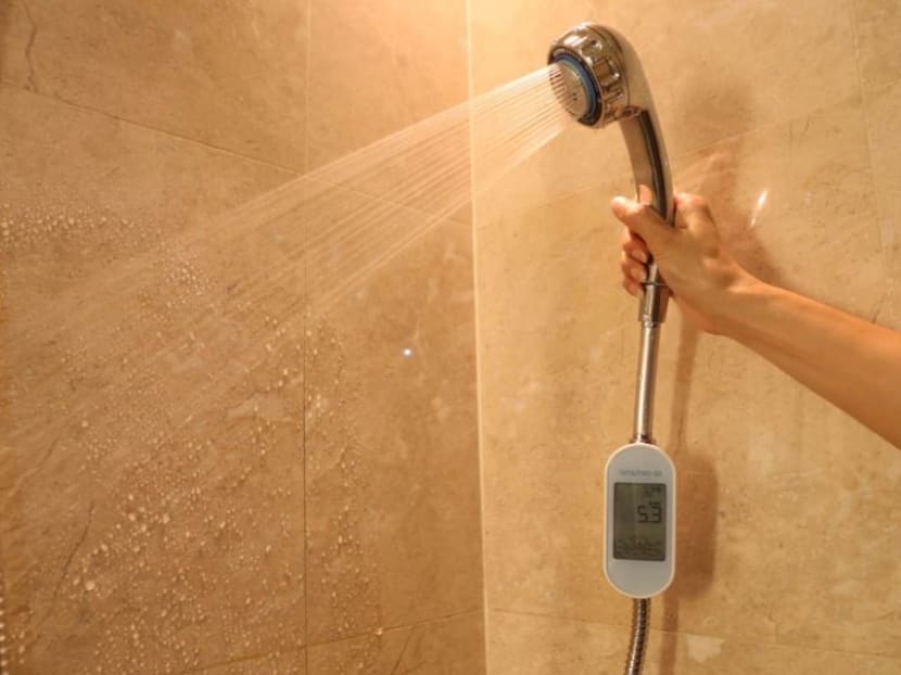 In the next two years, smart showers coming up in about 10,000 new flats will feature either a panel display of real-time water consumption in numbers of colour codes at the showerhead to indicate consumption level. A version of this device by Amphiro AG, seen above, will be used eventually. Photo: PUB In the next two years, smart showers coming up in about 10,000 new flats will feature either a panel display of real-time water consumption in numbers of colour codes at the showerhead to indicate consumption level. A version of this device by Amphiro AG, seen above, will be used eventually. Photo: PUB