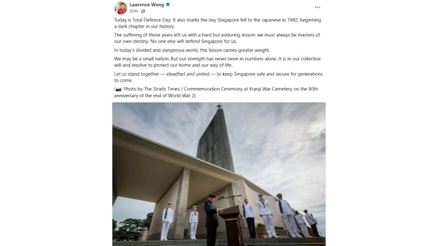 黄循财总理：在分裂而危险的世界 铭记历史教训