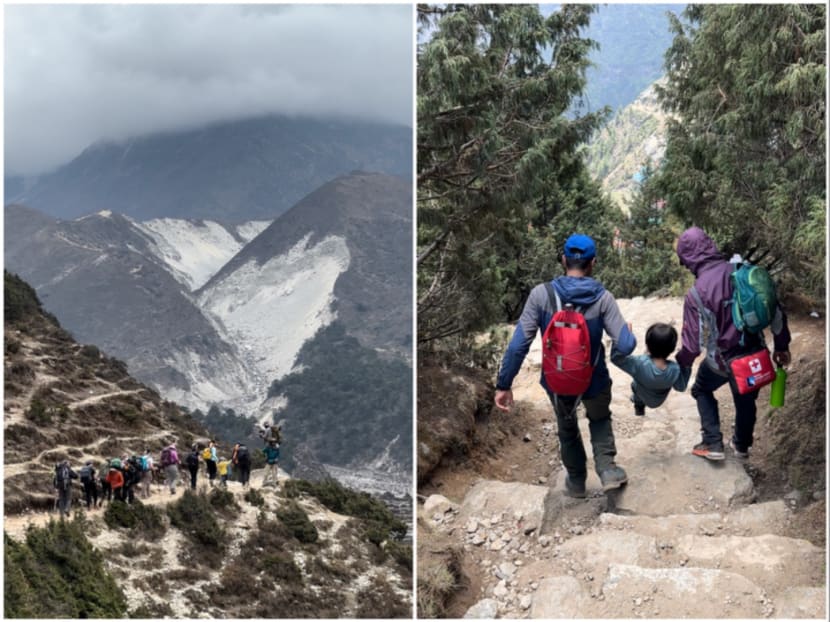 Photos showing Mr Rakcent Wong, his wife Carol Tan and their son Atlas Wong trekking to the base camp of Mount Everest in Nepal in May 2024.