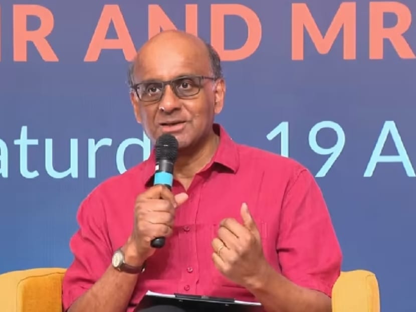 Presidential hopeful and former Senior Minister Tharman Shanmugaratnam speaking at a dialogue session at YWCA Fort Canning on Aug 19, 2023.