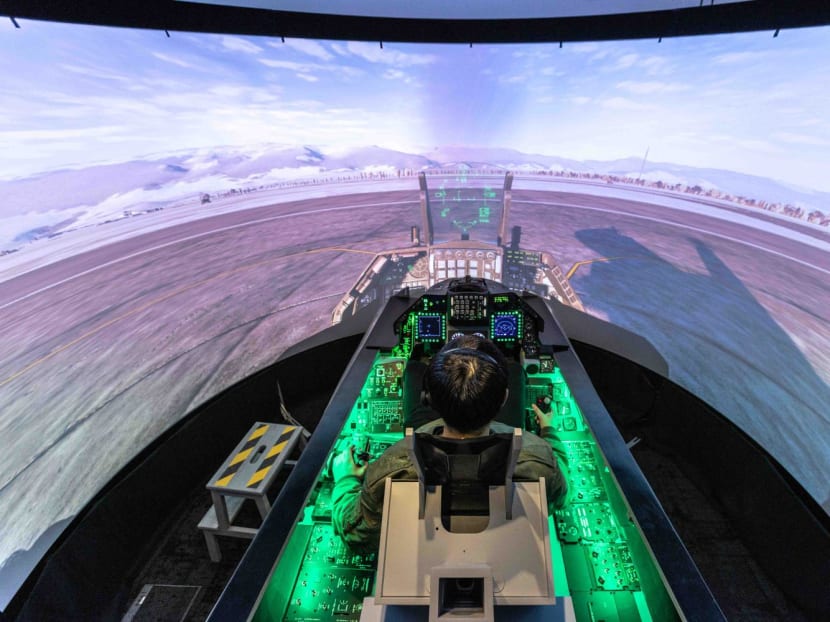 A F16-C fighter jet simulator experience at Wings Academy located in Changi Business Park.