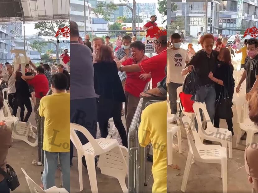 In a video posted on Facebook, a fight is seen taking place among two women and a man.