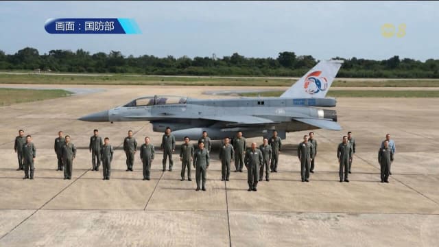 F16战斗尾翼上纪念图案 为庆祝新泰建交60周年