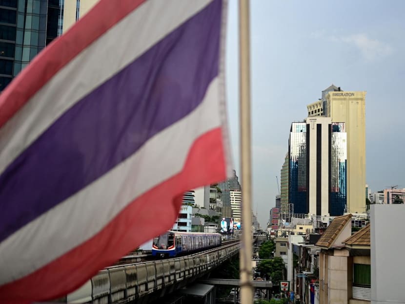 The Thai national flag seen in Bangkok, Thailand on Aug 24, 2022.