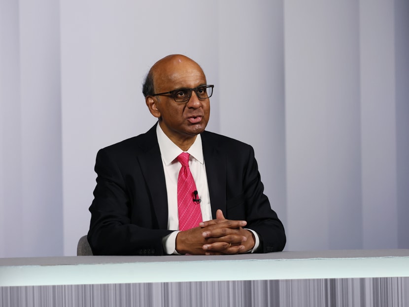 Mr Tharman Shanmugaratnam speaking at his first presidential candidate broadcast.