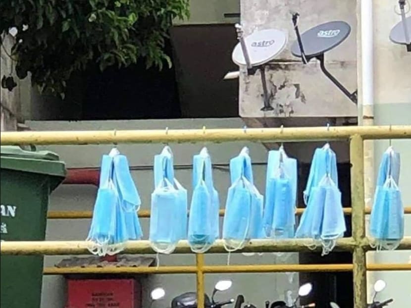 While it seems as though they are hanging the masks out to dry to be reused, it is not known whether they intended the masks for personal use or sell them off to panic-buyers.