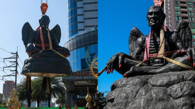 泰国撤走暴红“凶神”雕像 红眼獠牙黑面引起话题
