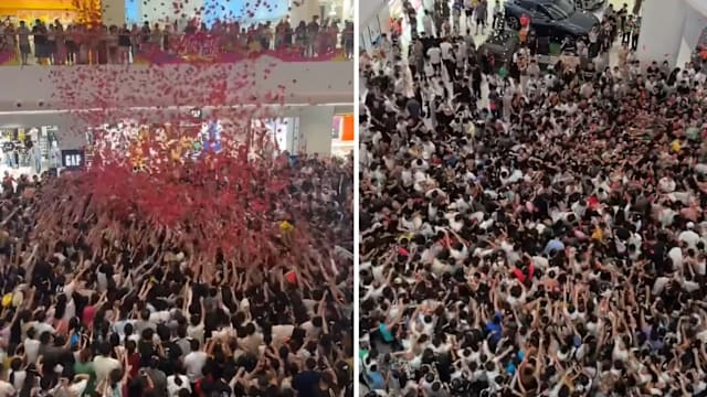 海南商场下“红包雨” 引发哄抢导致多人受伤