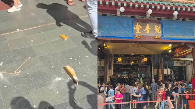 四马路观音堂瓷砖掉落 男子手臂划伤