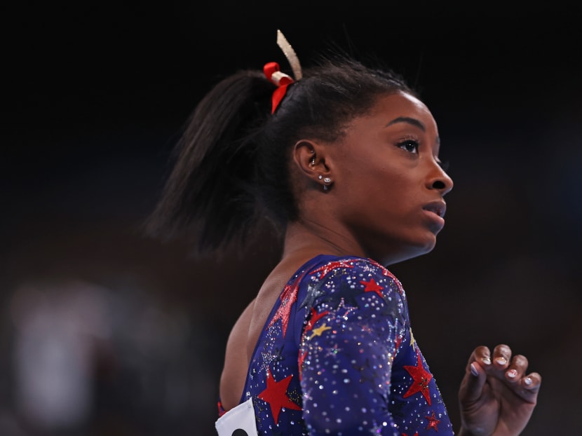 Simone Biles during the Artistic Gymnastics women's qualification at the Tokyo Olympic Games on July 25, 2021. She later withdrew from the competition.
