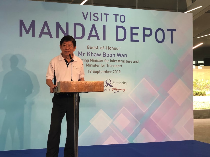 Transport Minister Khaw Boon Wan speaking during a visit to Mandai Depot, where the trains for the Thomson-East Coast Line will be housed. Transport Minister Khaw Boon Wan speaking during a visit to Mandai Depot, where the trains for the Thomson-East Coast Line will be housed.