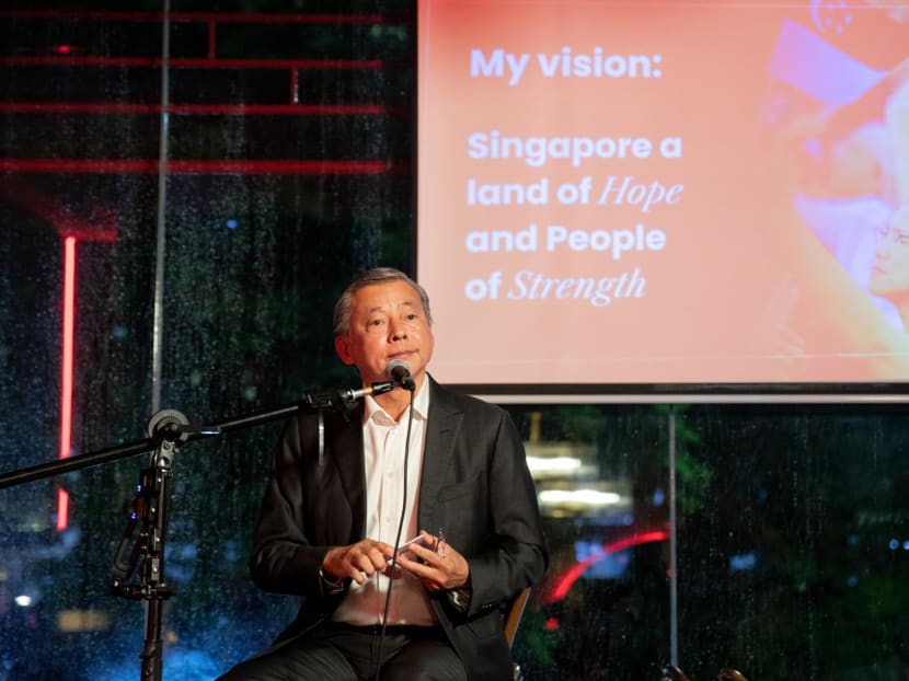 Me George Goh unveiling his campaign slogan at an event on Aug 14, 2023. Me George Goh unveiling his campaign slogan at an event on Aug 14, 2023.