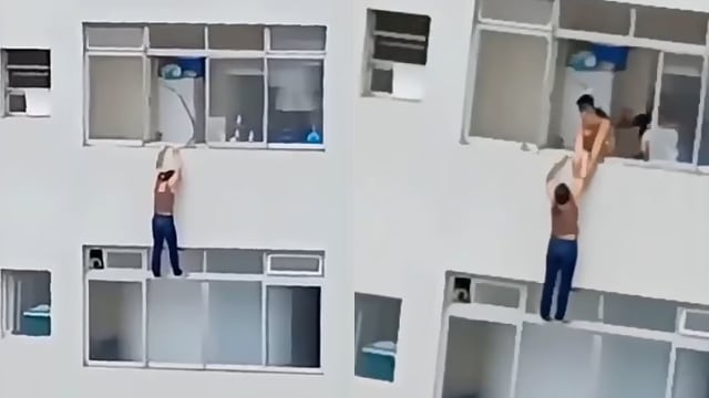 巴西女子抹窗不慎滑倒 悬挂16楼窗台惊险万分