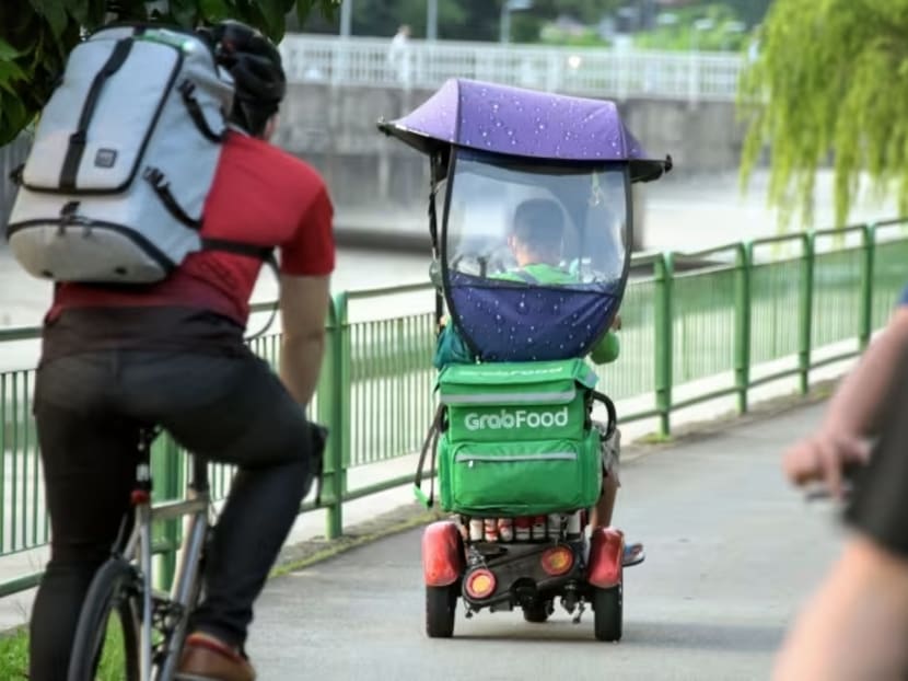 A delivery rider on a personal mobility aid (PMA).