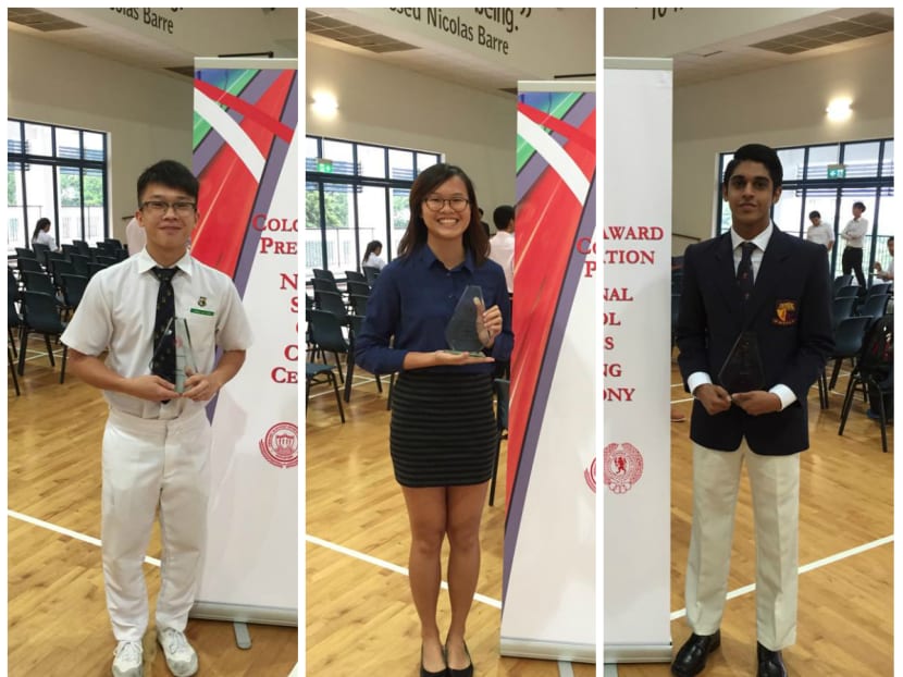 Wushu exponent Jowen Lim Si Wei, volleyball player Lau Ee Shan and floorball player Kumaresa Pasupathy. Photo: Amanpreet Singh/TODAY