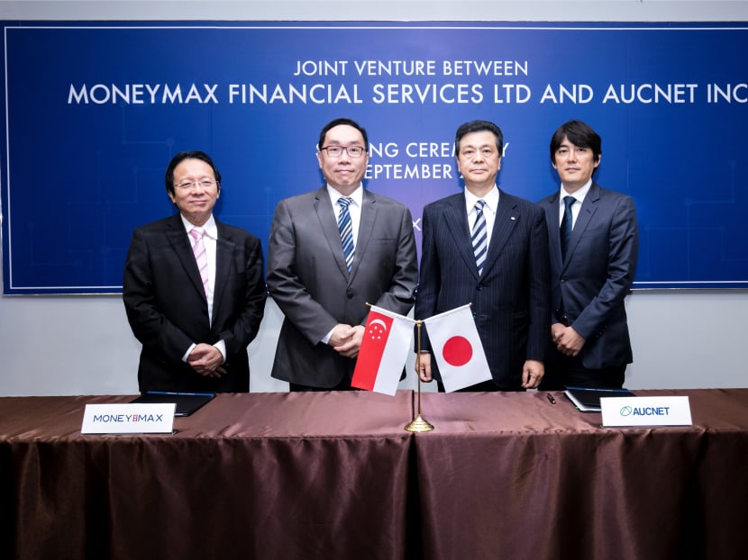 (From left) Mr Chua Taik Him, senior advisor of International Enterprise Singapore, Dr Lim Yong Guan, executive chairman and CEO of MoneyMax Financial Services Ltd, Mr Kiyotaka Fujisaki, president of Aucnet Inc and Mr Nakagawa Takashi, deputy manging director at Japan External Trade Organisation Singapore. Photo MoneyMax