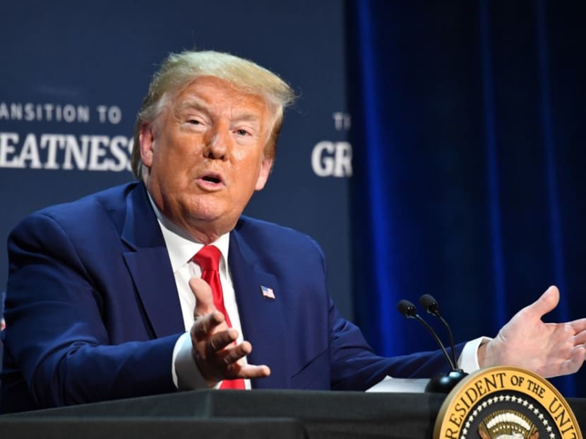 US President Donald Trump gestures as he speaks during a roundtable with faith leaders and small business owners at Gateway Church Dallas Campus in Dallas, Texas, on June 11, 2020.