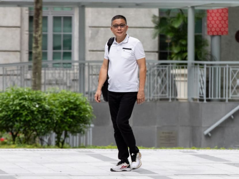 Jason Sim Chon Ang arriving at the State Courts on July 31, 2023. Jason Sim Chon Ang arriving at the State Courts on July 31, 2023.