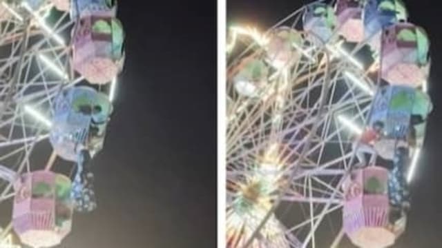印度女掉出摩天轮悬挂高空 工作人员徒手攀爬英勇救援