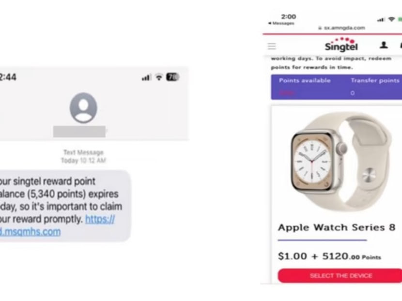 An example of a phishing scam involving a fake Singtel SMS.