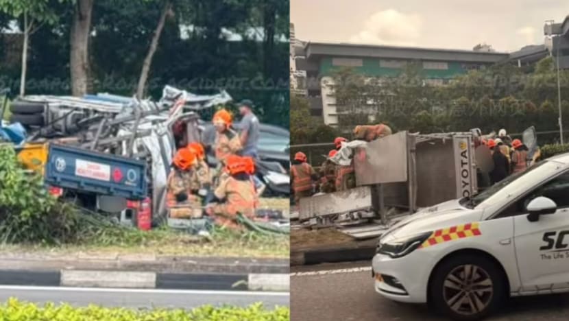 Pemandu maut dalam nahas 2 lori di Braddell Road Pemandu maut dalam nahas 2 lori di Braddell Road