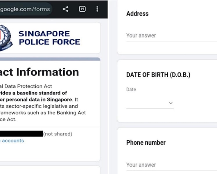 Scammers trick victims into filling in Google forms with 'Singapore Police Force' insignia