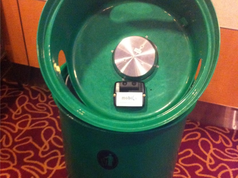 The smart bins’ variety of sensors on display during its unveil. Photo: Jordon Simspon