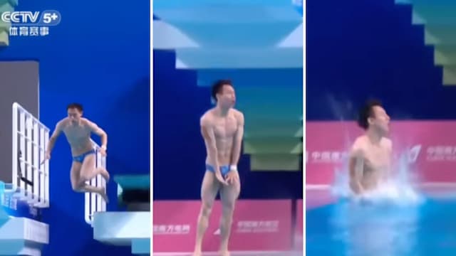 山西队男选手起跳失误 中国全运会出现首个跳水0分