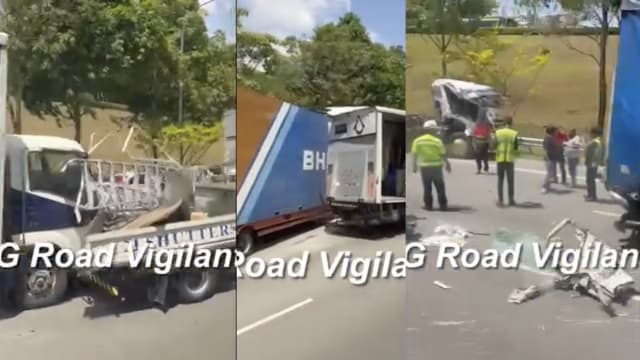 五辆重型车辆快速公路连环撞 两人送院