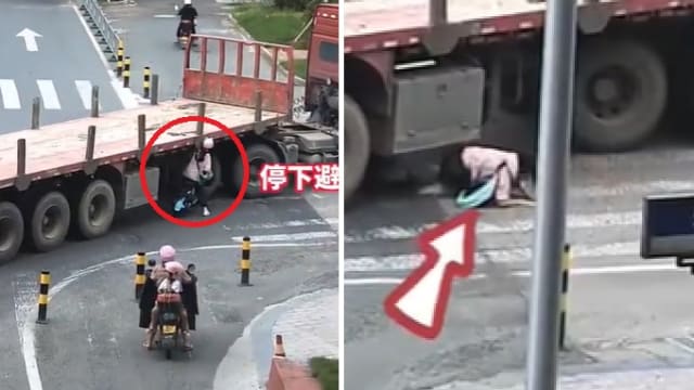 中国女骑士卷入货车底 差一秒就见死神