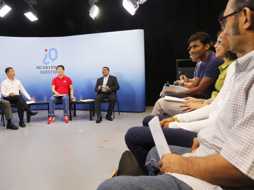 (From left) Panellists Sport Singapore CEO Lim Teck Yin, Singapore Sailing Federation president Benedict Tan and Minister Tan Chuan-Jin at the dialogue yesterday. Photo: Ernest Chua