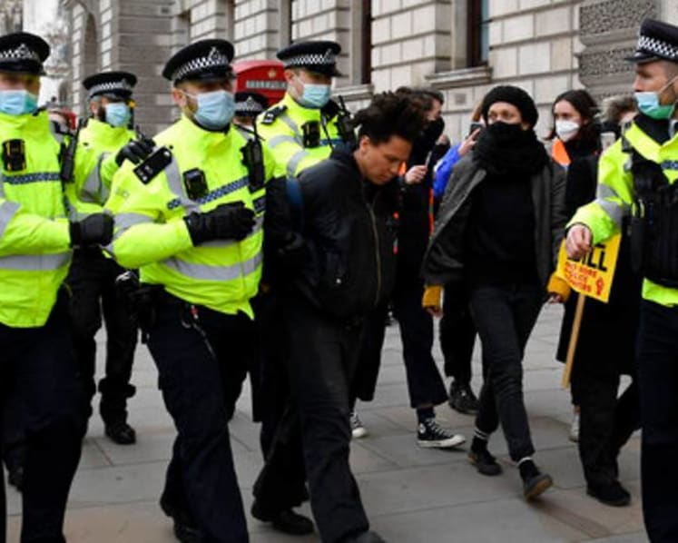 UK arrests over 100 in protests against policing Bill