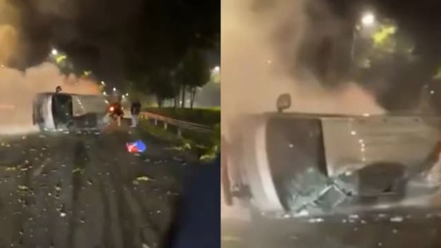 货车快速公路上打滑侧翻 38岁男子送院治疗