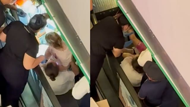 脚卡商场手扶梯 女孩脱困后送院