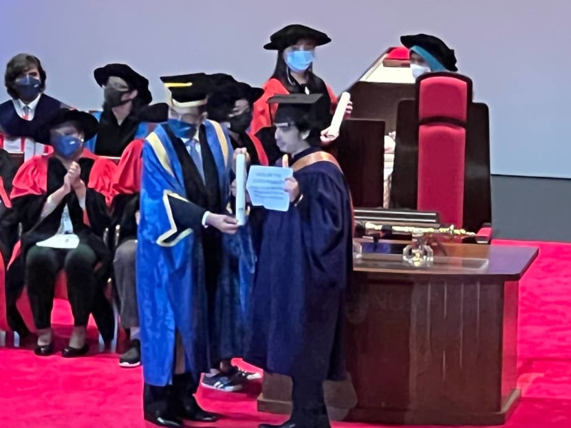 Mr Luke Levy had held up a paper with an anti-death penalty message during his graduation ceremony. 