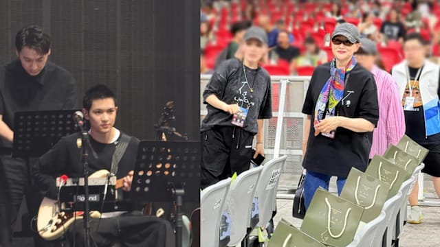 张智霖演唱会母亲撑场，儿子登台当吉他手，三代颜值引关注