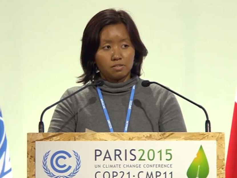 Ms Nor Lastrina Hamid of the Singapore Youth for Climate Action (SYAC) delivered a speech on behalf of YOUNGO. Photo: YouTube video capture Ms Nor Lastrina Hamid of the Singapore Youth for Climate Action (SYAC) delivered a speech on behalf of YOUNGO. Photo: YouTube video capture