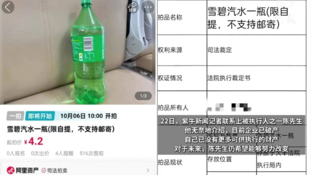 中国千万身价老板破产 法院拍卖1元雪碧汽水