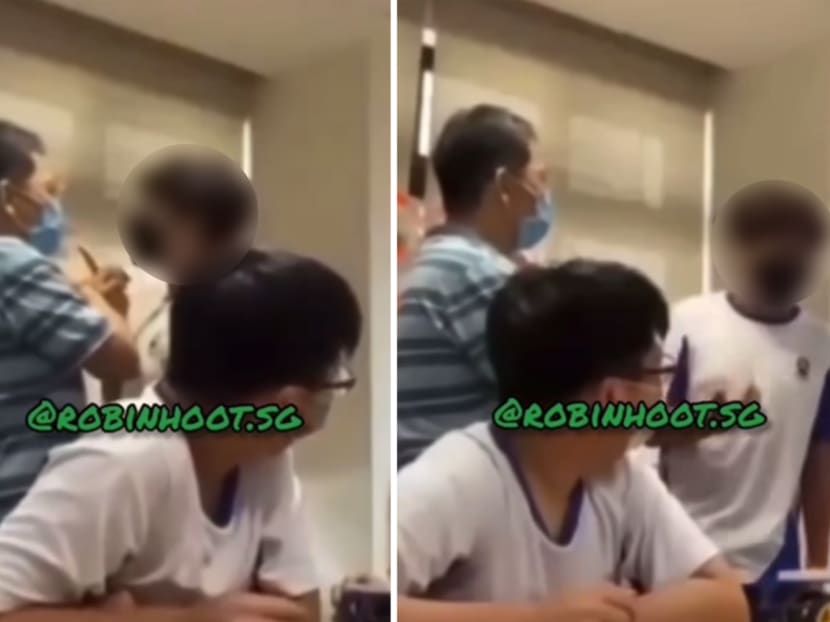 Scenes from a viral video showing a student in St Andrew's Secondary School confronting a teacher in what appears to be a classroom setting. Scenes from a viral video showing a student in St Andrew's Secondary School confronting a teacher in what appears to be a classroom setting.
