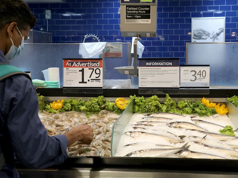 The seafood counter at NTUC FairPrice Xtra in Ang Mo Kio Hub at 5pm on July 18, 2021.
