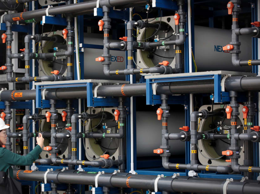 Desalination modules seen at the E-Desalination Demonstration Plant during a site visit on July 4, 2018.