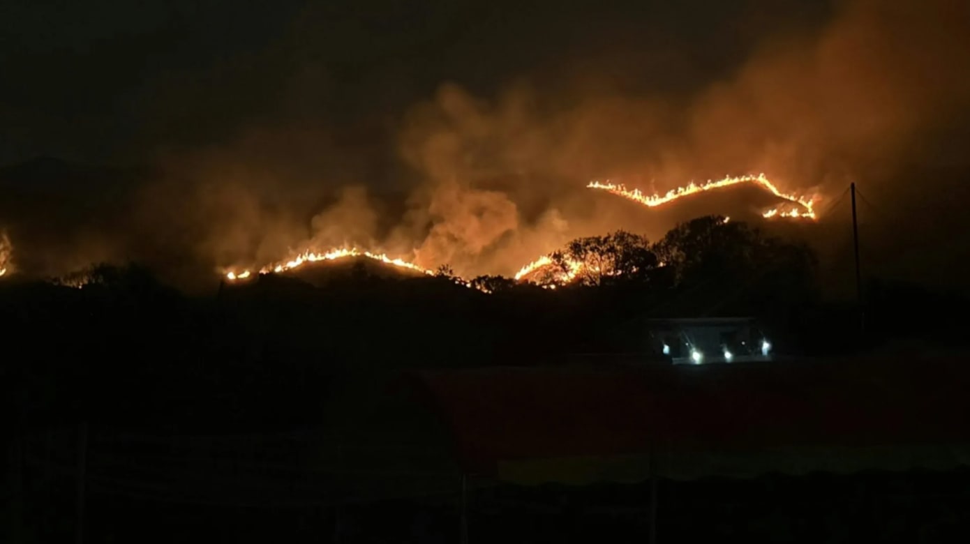 香港粉岭坪峰发生山火 直至凌晨才完全扑灭