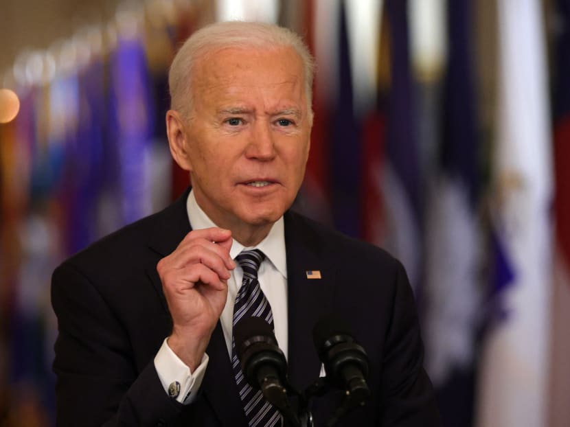 US President Joe Biden speaks as he gives a primetime address to the nation from the East Room of the White House March 11, 2021 in Washington, USA.