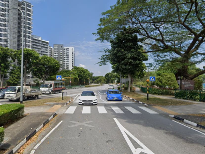 A view of a zebra crossing along a slip road from Yishun Avenue 1 to Lentor Avenue. A view of a zebra crossing along a slip road from Yishun Avenue 1 to Lentor Avenue.