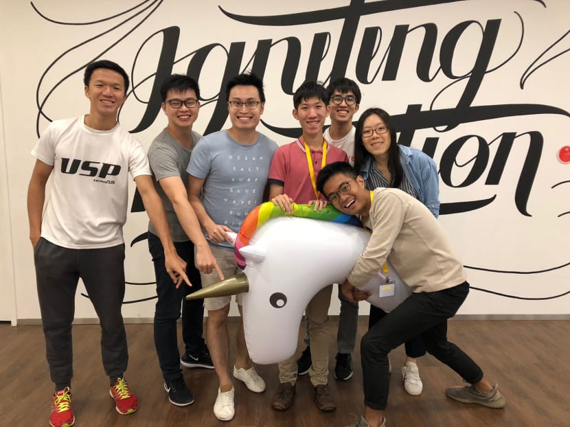 The author (fourth from left), seen here with Treatsure co-founder Kenneth Ham (third from left) and other colleagues, says one lesson he learns from running a business is to be humble and not to grumble.