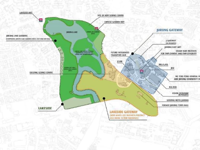 Map of Jurong Lake District and its 3 precincts. Source: URA