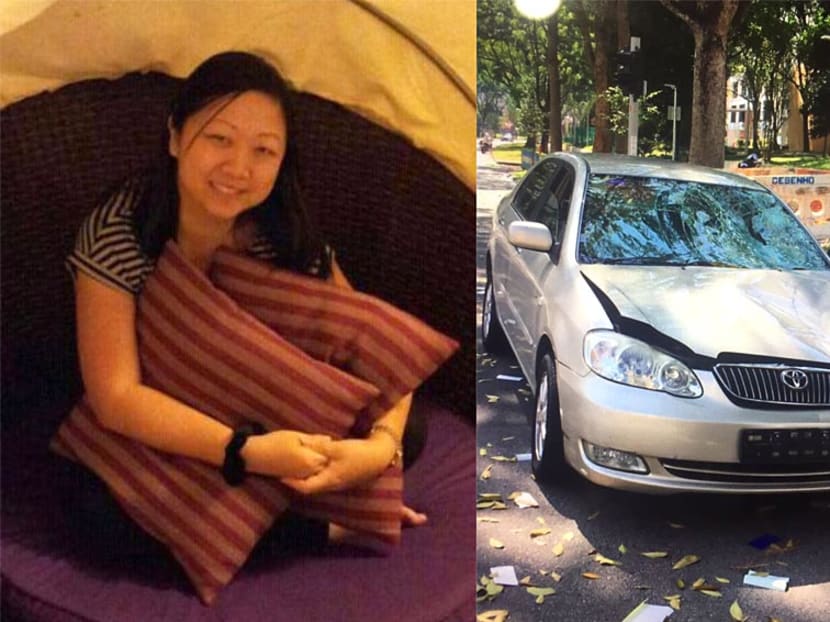 Civil servant Serene Ng (left) died after she was hit by Galistan Aidan Glyn's car (right) in August 2017. Civil servant Serene Ng (left) died after she was hit by Galistan Aidan Glyn's car (right) in August 2017.